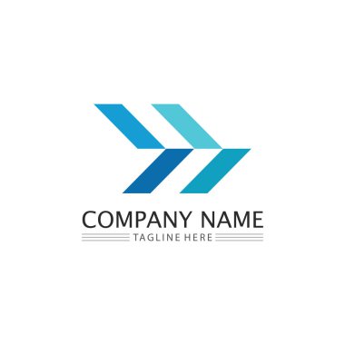 Müzik, ortam, oyun, dijital ses ve hız, finans, iş şablonu logosu için ok logosu vektörü