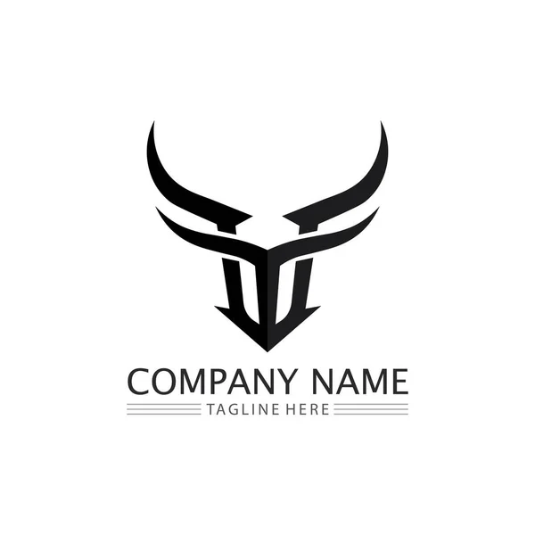 Bull Chifre Cabeça Búfalo Vaca Animal Mascote Logotipo Vetor Design — Vetor de Stock