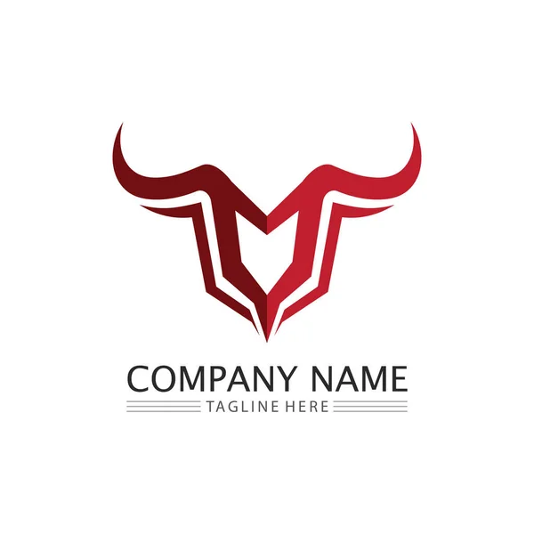 Bull Hoorn Buffel Hoofd Koe Dier Mascotte Logo Ontwerp Vector — Stockvector