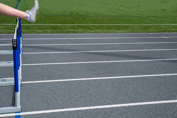 Foot Shows Motion Leaps Center Track Field Running Hurdle Athletic — Fotografia de Stock