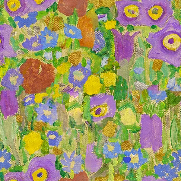 Seamless Pattern Flowers Oil Paint Floral Bright Colors Paint Canvas — стоковый вектор