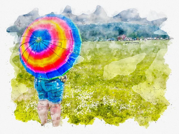 Outdoor Rural View Solitary Person Heading Distant Festival Ope Pride — Stockvector