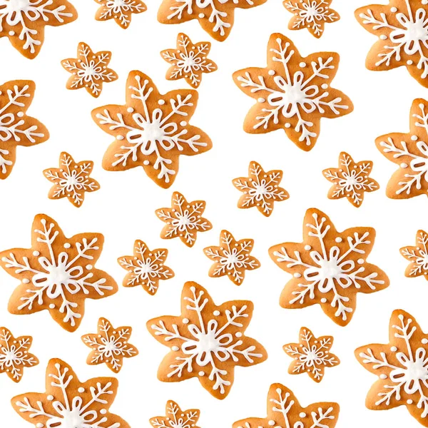 雪の結晶の形をしたジンジャークッキーとクリスマスパターン — ストック写真