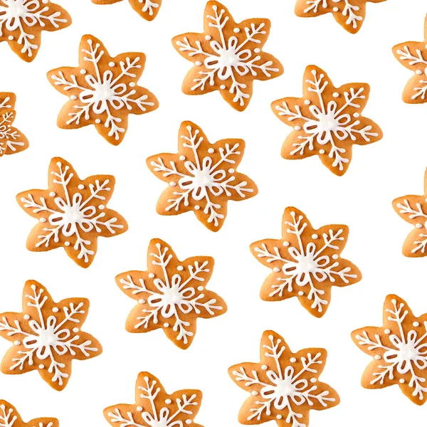 Padrão de Natal com biscoitos de gengibre na forma de flocos de neve — Fotografia de Stock