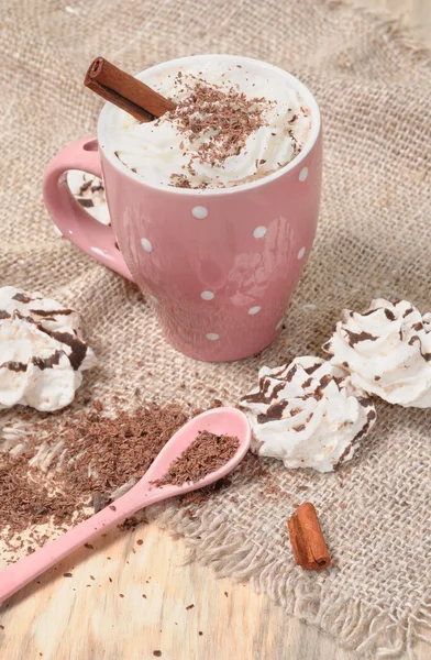 Hot cocoa drink with cream — Stock Photo, Image