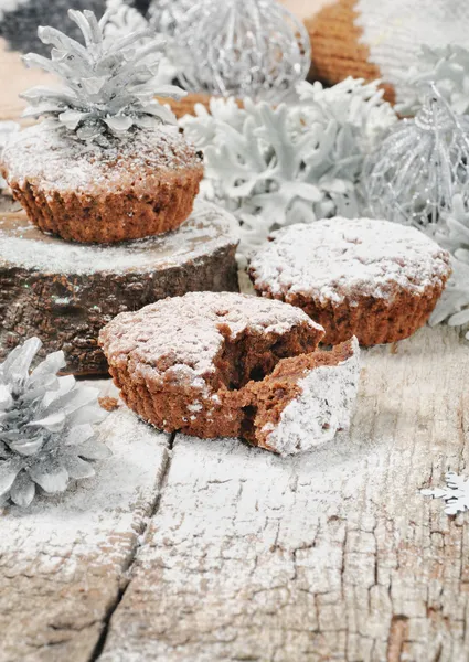 Christmas chocolate muffins — Stock Photo, Image