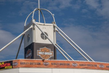 Exhibition of motorcycles. Motorcycle Festival in Prague. Harley Davidson logo. Show Festival Harley Davidson BurgerFest in Prague , Czech Republic September 3 2022. Beautiful motorcycles.