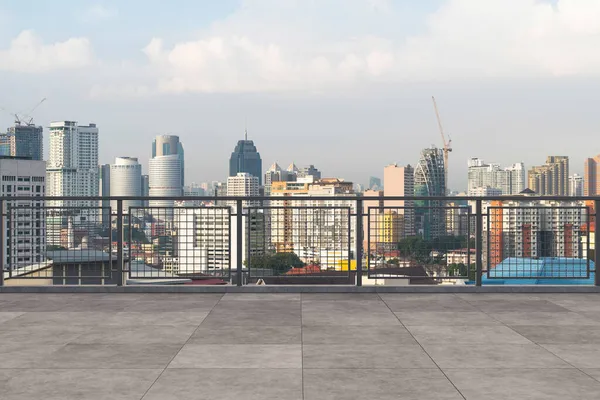 Panoramic Kuala Lumpur skyline view, concrete observatory deck on rooftop, daytime. Asian corporate and residential lifestyle. Financial city downtown, real estate. Product display mockup empty roof — Stock Photo, Image