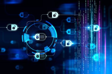 Blockchain hologram çizimi. Kripto para ve dijital para kavramı. 3d oluşturma