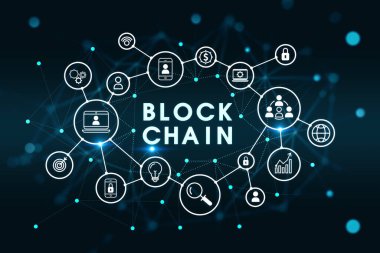 Blockchain hologram çizimi. Kripto para ve dijital para kavramı. 3d oluşturma