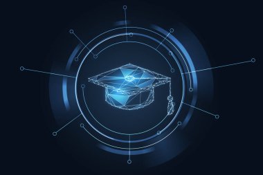 Eğitim kavramı, hologram çizimi. Çevrimiçi çalışma. 3d oluşturma.