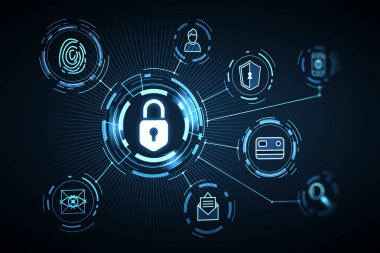 Güvenlik veri teknolojisi koruma konseptini kilitle. 3d oluşturma