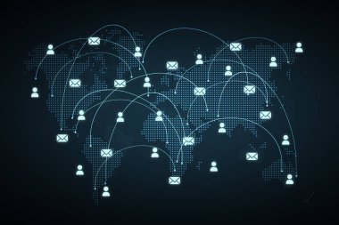 Sosyal ağ hologramı çizimi. Teknoloji, iletişim, internet konsepti. 3d oluşturma.