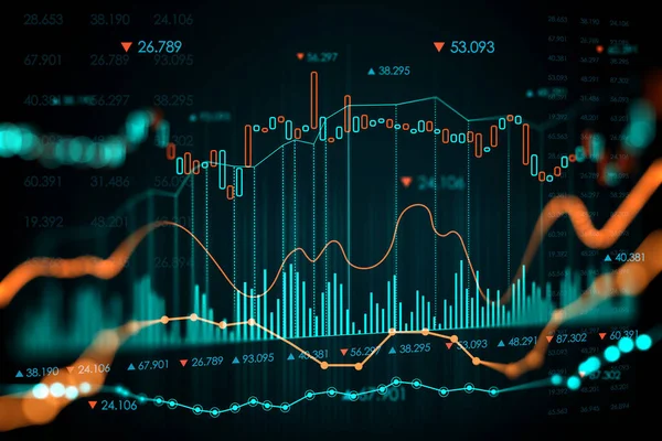 Διάγραμμα Forex και γραφική απεικόνιση ολογράμματος. Επιχειρήσεις και να επενδύσουν έννοια. 3d απόδοση — Φωτογραφία Αρχείου