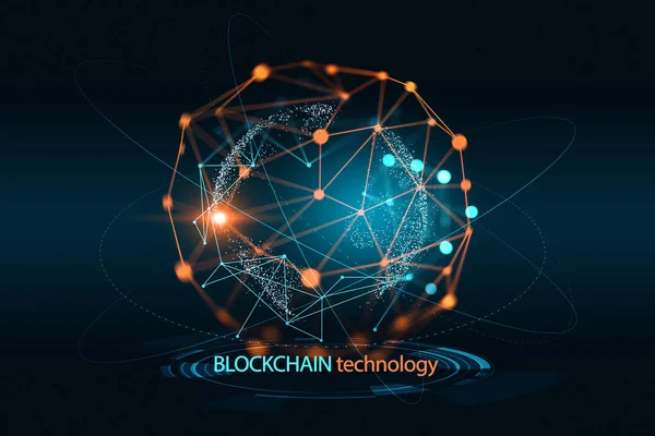 Blockchain hologram illustration. Concept of cryptocurrency and digital money. 3d rendering Royalty Free Stock Photos