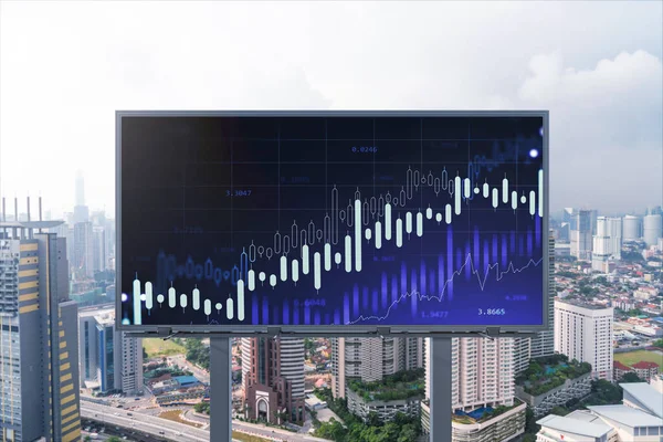 Panorama şehrinin Kuala Lumpur manzarasında eski ve borsa hologramı. KL, Malezya, Asya 'daki finans merkezidir. Uluslararası ticaret kavramı. — Stok fotoğraf