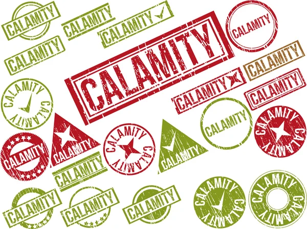 Sammlung von 22 roten Grunge-Stempeln mit Text "calamity" — Stockvektor