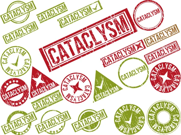 Συλλογή των 22 κόκκινο grunge σφραγίδες με το κείμενο "κατακλυσμό" — Διανυσματικό Αρχείο