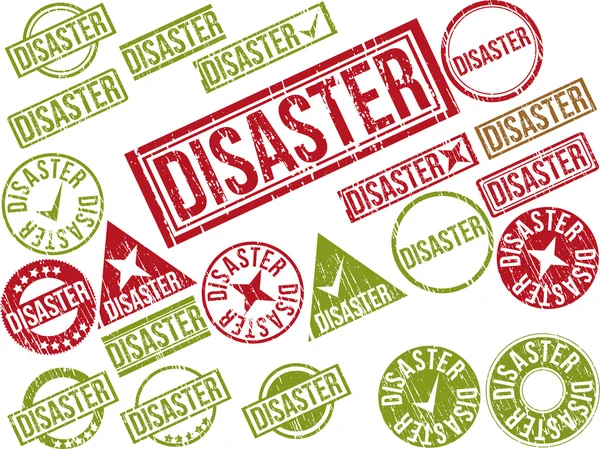 Collection of 22 red grunge rubber stamps with text "DISASTER" — Stock Vector
