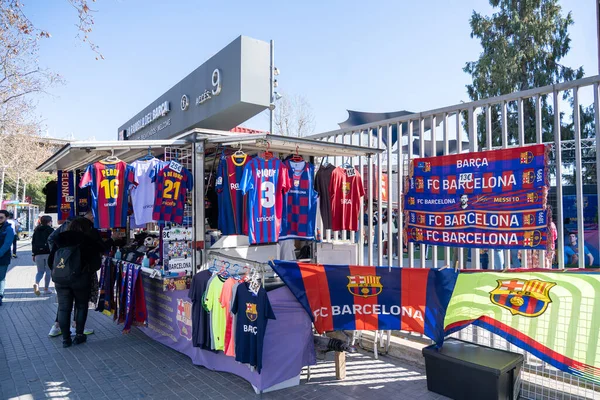 Barcelona, Espanha, 20 de fevereiro de 2022: Camisas FC Barcelona no Estádio FC Barcelona — Fotografia de Stock