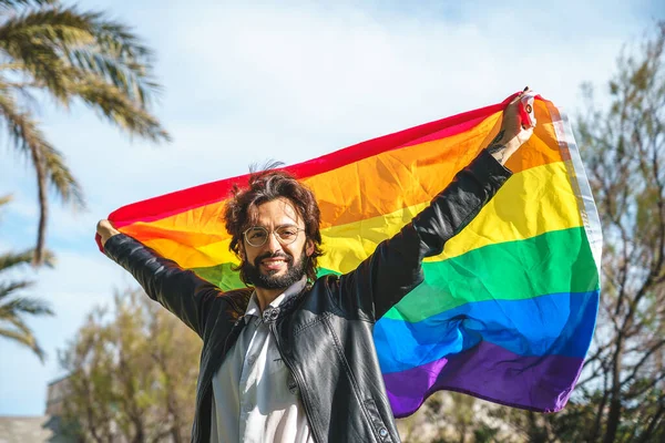 Transgender person with LGBT flag — Stock Photo, Image