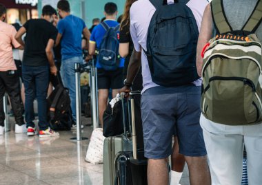 Queue at the airport due to the airlines strike. High quality photo