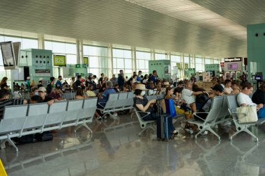 Barcelona, Spain, 14 august 2022: Queue at the airport due to the airlines strike. High quality photo