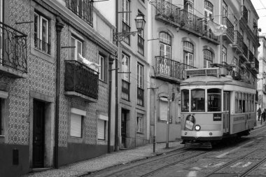 typical Lisbon tram down the street