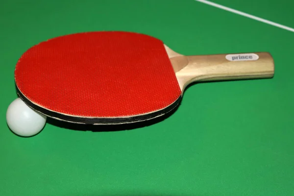 Columbus Ohio October 2019 Ping Pong Table Red Paddle Resting — Stock Photo, Image