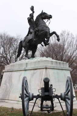 Washington D.C. / USA - 8 Mart 2019: General Jackson Heykeli Beyaz Saray önünde.