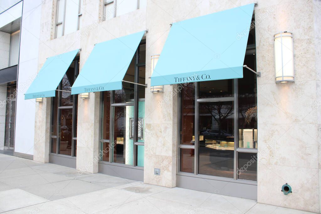 Columbus,Ohio/USA February 28,2019: Tiffany & Co is a high end custom jewelry retailer.
