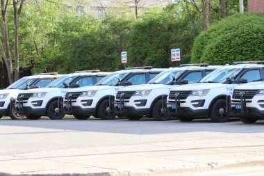Columbus Ohio May 1, 2022A succession of police cars lined up in front of precinct. 