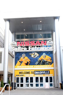 Nashville, Tenn, 15 Şubat 2020 Bridgestone Arena, Nashville şehir merkezinde 1996 yılında tamamlanmış ve Ulusal Hokey Ligi 'nin Nashville Predators takımının evidir.