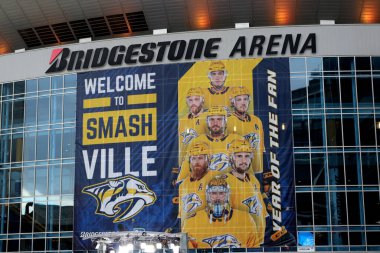 Nashville, Tenn, 15 Şubat 2020 Bridgestone Arena, Nashville şehir merkezinde 1996 yılında tamamlanmış ve Ulusal Hokey Ligi 'nin Nashville Predators takımının evidir.