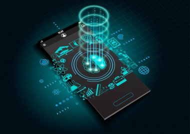 Gerçekçi akıllı telefon modeli oluşturun ve ekranda Eğitim simgeleri