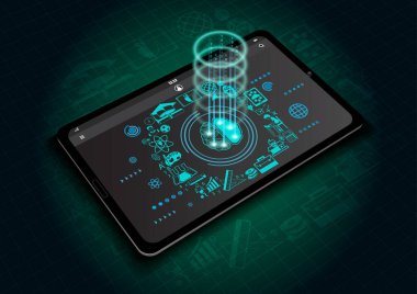 Gerçekçi tablet maket ve ekranda Eğitim simgeleri