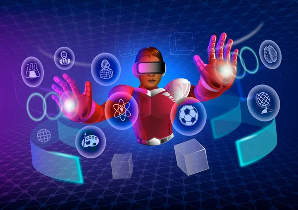 Metaverse Technologie Concept Een Man Die Virtual Reality Goggle Gebruikt — Stockvector
