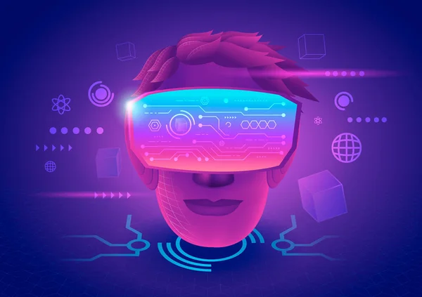 Conceito Metaverse Technology Cabeça Homem Usa Óculos Realidade Virtual Experiências — Vetor de Stock