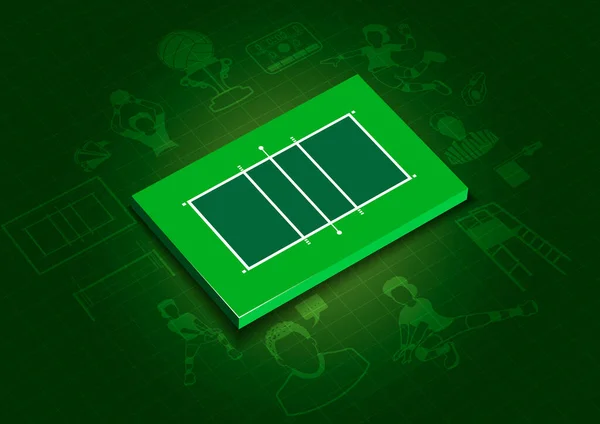 Zelené Volejbalové Hřiště Ikonami Ilustrace — Stockový vektor