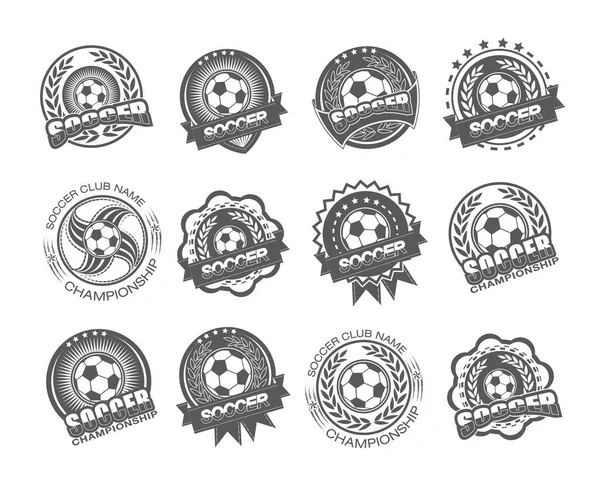 Ilustracja Zestawu Etykiet Piłkarskich Koncepcja Ataku Piłki Nożnej — Wektor stockowy