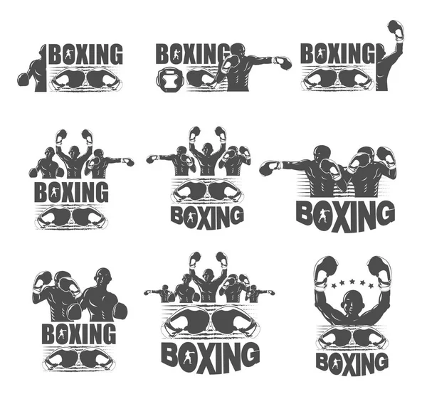 Illustration Black White Fighter Concept Boxing Logo Set — Vector de stock