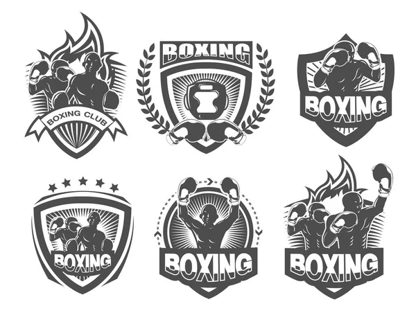 Colección Conjunto Logotipo Boxeo Blanco Negro — Vector de stock