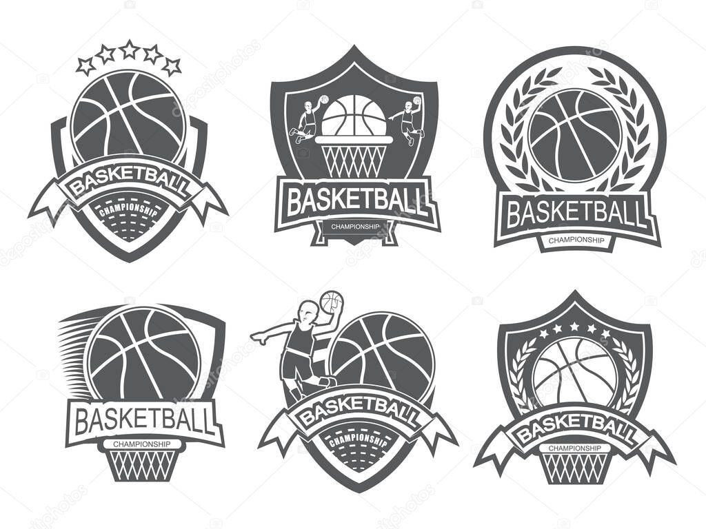 Illustration of black and white basketball logo set.Winner concept.