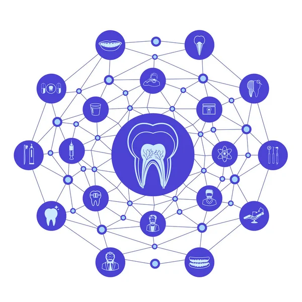 ライン多角形の背景を持つ歯科アイコンのグループ 歯科概念の教育 — ストックベクタ