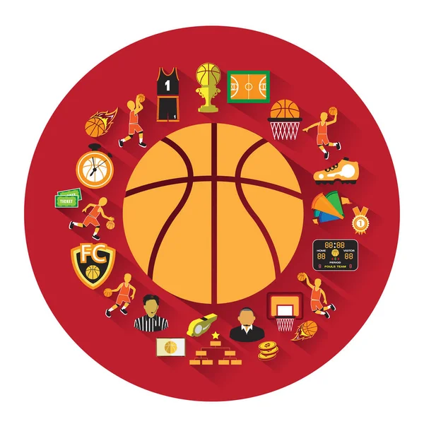 Σύνολο Εικονιδίων Ομάδας Καλαθοσφαίρισης Μπάσκετ Μάθηση Έννοια — Διανυσματικό Αρχείο