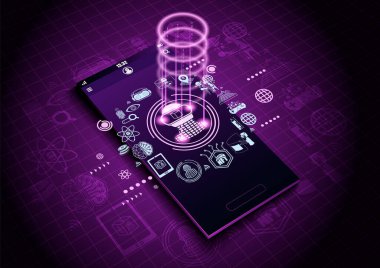 Gerçekçi akıllı telefon oluşturun ve ekranda Metaverse simgeleri