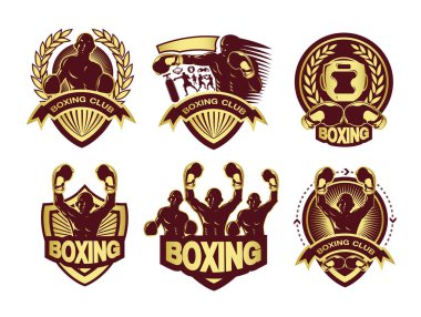 Illustration of golden boxing logo set