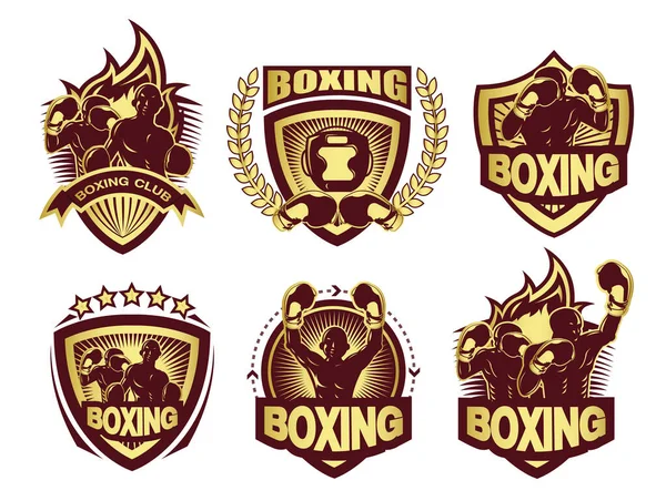 Collection Golden Boxing Logo Set — Stockvektor