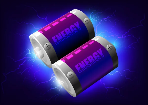 Ilustracja Dwóch Baterii Chodzi Koncepcję Energii — Wektor stockowy