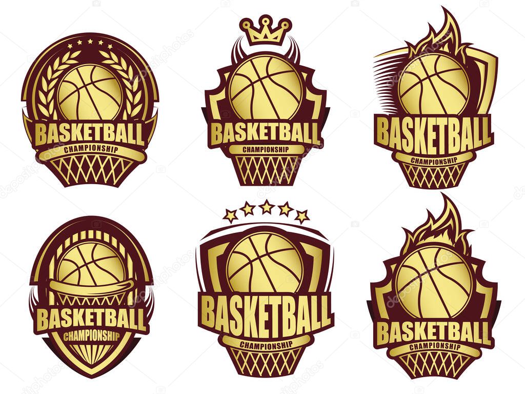 Illustration of golden basketball symbol set